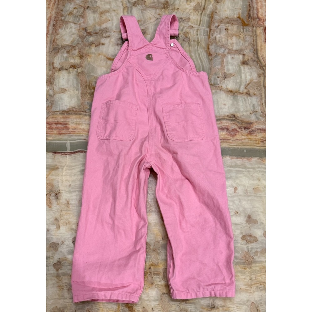 Carhartt Kids Canvas Bib Overalls Pink Adjustable Straps Classic Loose Size 2T - Picture 4 of 5